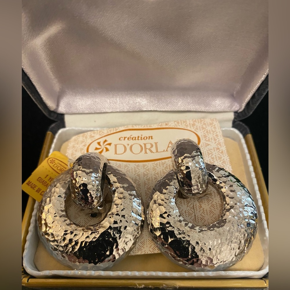 Vintage D’Orlan Silver-plated Door Knocker Clip-on Earrings; Model 2151; NOS